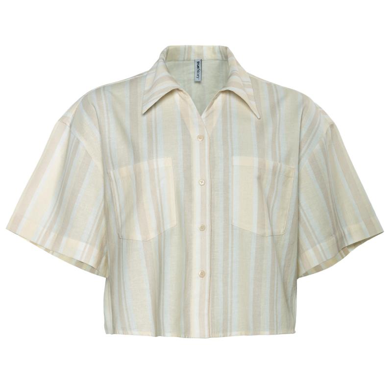 Living Crafts FEVEN Verkürzte Hemdbluse Farbe: sand/natural striped Größe: 42