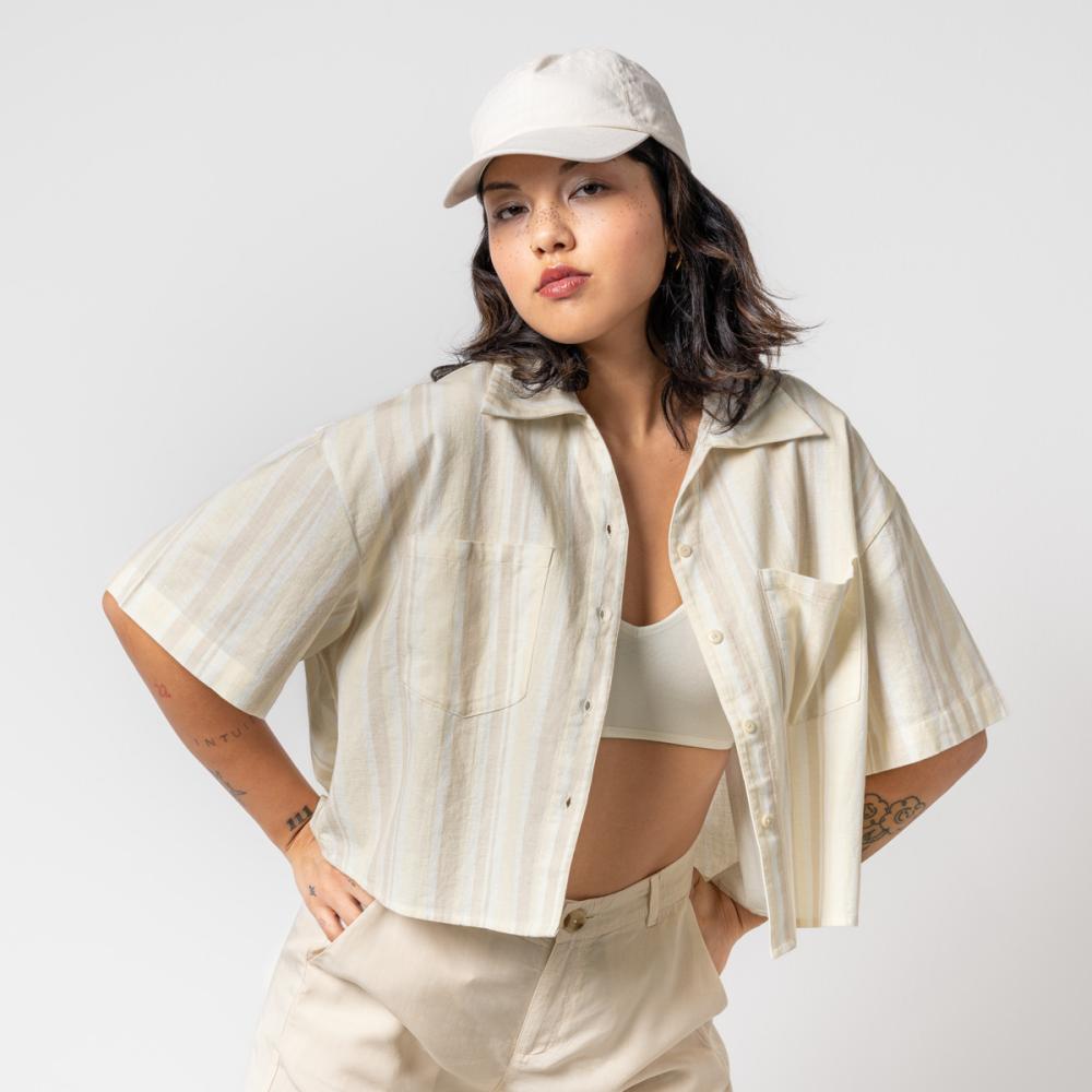 Living Crafts FEVEN Verkürzte Hemdbluse Farbe: sand/natural striped Größe: 42