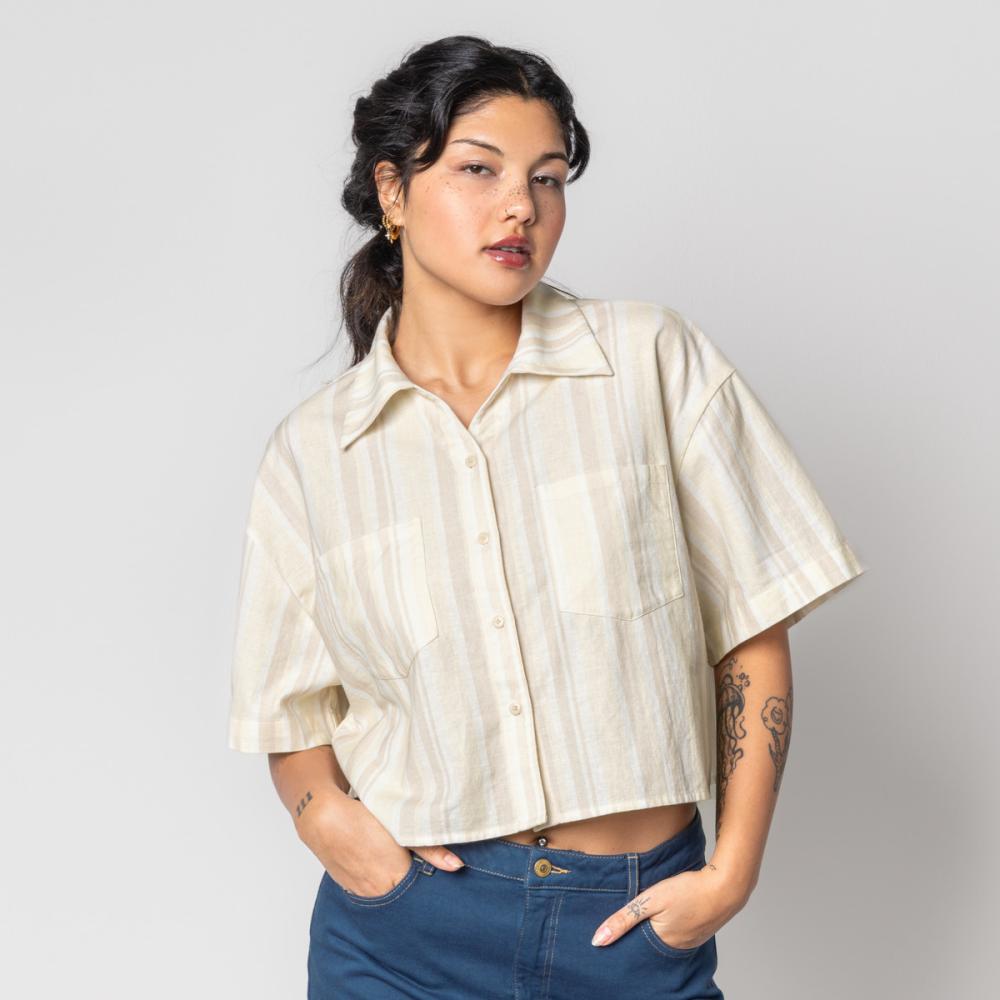 Living Crafts FEVEN Verkürzte Hemdbluse Farbe: sand/natural striped Größe: 42